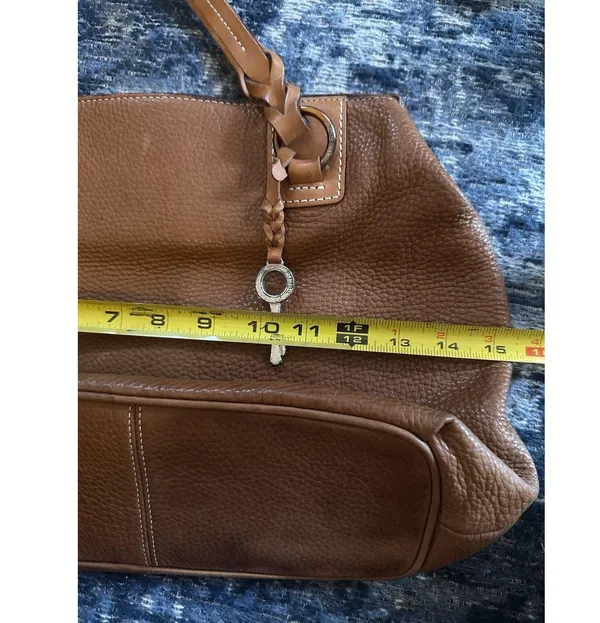 Fossil Purse Brown Leather Silver Key Hardware Zip Close Pockets Braided Handle - Image 3