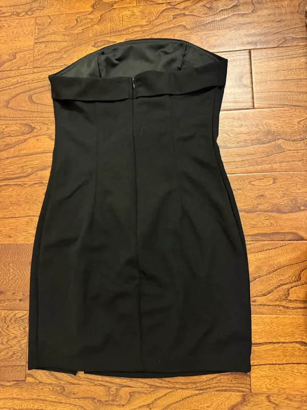 SheIn Strapless black mini dress with tiny slit - Image 2