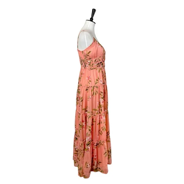 Lost + Wonder Maxi Dress Smocked Tiered Chiffon Peach Floral Women’s Size Medium - Image 3