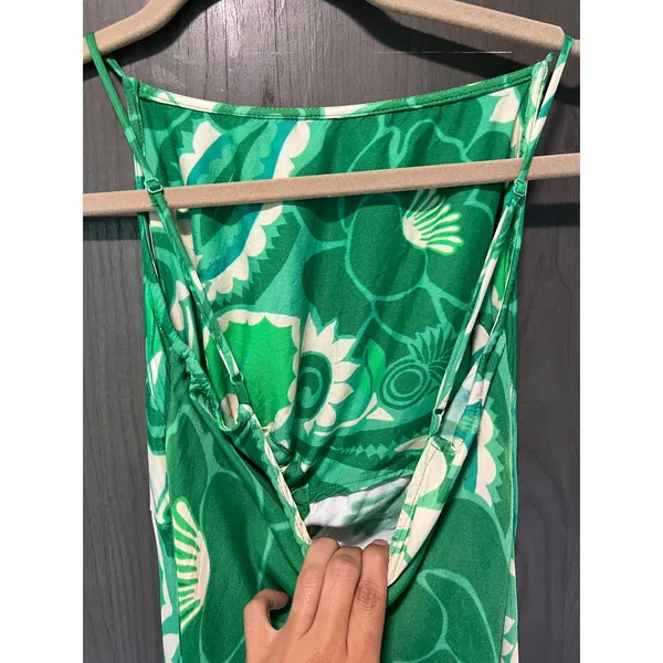 Farm Rio Tropical Cutout Satin Midi Slip Dress Green Size XS Resortwear - Image 12