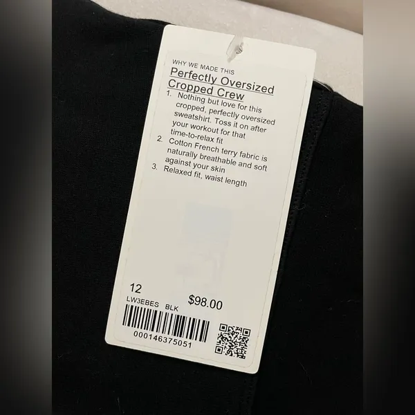 NWT Lululemon Perfectly Oversized Cropped Crew Top Black Size 12 - Image 9