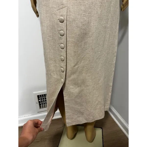 Misty Lane Vintage Linen Blend Maxi Dress Oatmeal Beige Short Sleeve Size 10 USA - Image 5