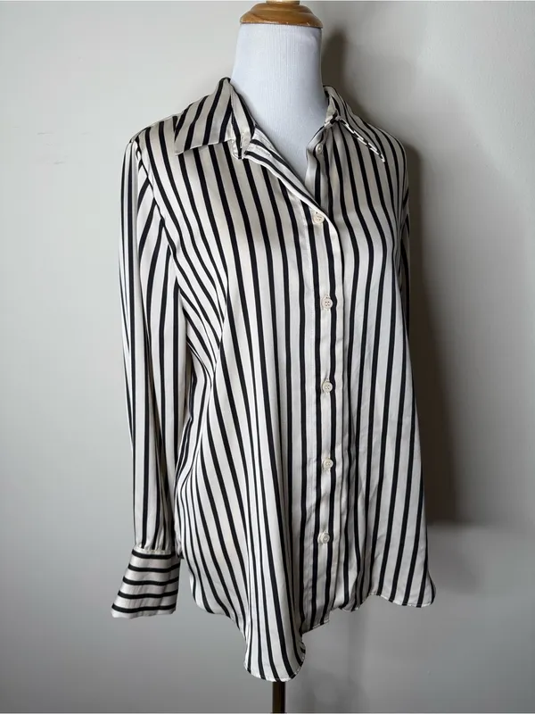 H&M Black and White Striped Satin Blouse - Image 3
