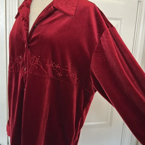 Vintage Y2K velvet beaded button down shirt Red Size XL - Image 10