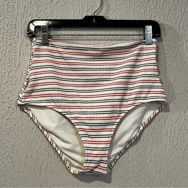 Aerie High Waist Bikini Bottom in Cream with Red and Brown stripes size large - Image 2
