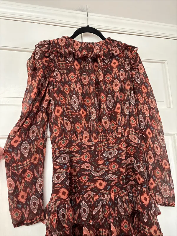 Ulla Johnson Esila Silk Abstract Ruffle Long Sleeve Mini Dress Size 6 Party Ikat - Image 9