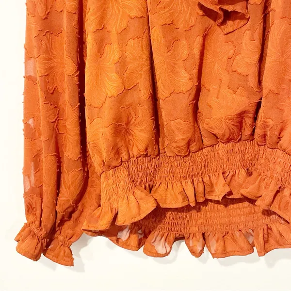 Anthropologie Size Small‎ Rust Burnt Orange Ruffle Textured Floral Blouse - Image 3