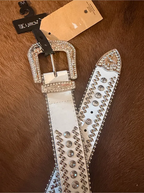 NWT Twig & Arrow Rhinestone Western Belt – Size Medium (Silver/White) - Image 3