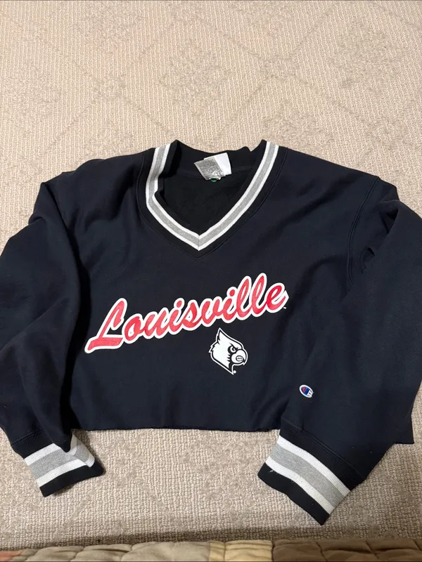 CHAMPION Louisville Reverse Weave V-Neck Pullover Sweatshirt Size Medium - Image 2
