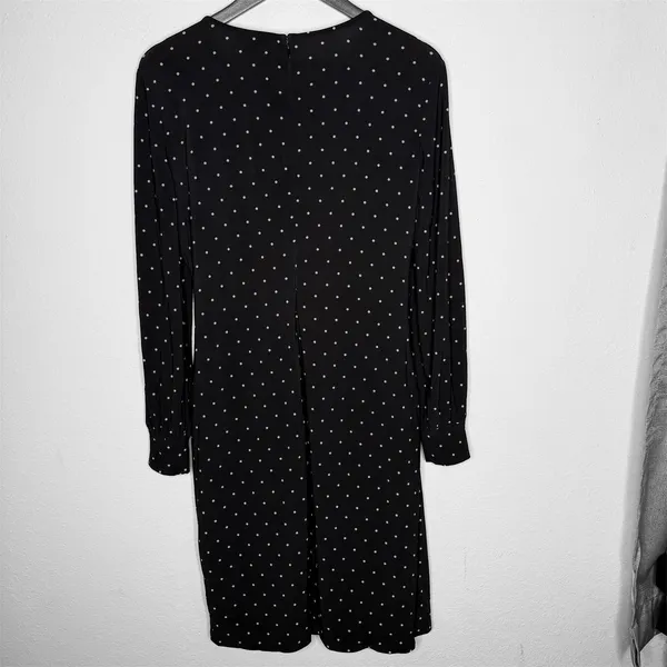 Chaps Black Polka‎ Dot Long Sleeve Ruched Sheath Dress - Women's Sz L - Image 2