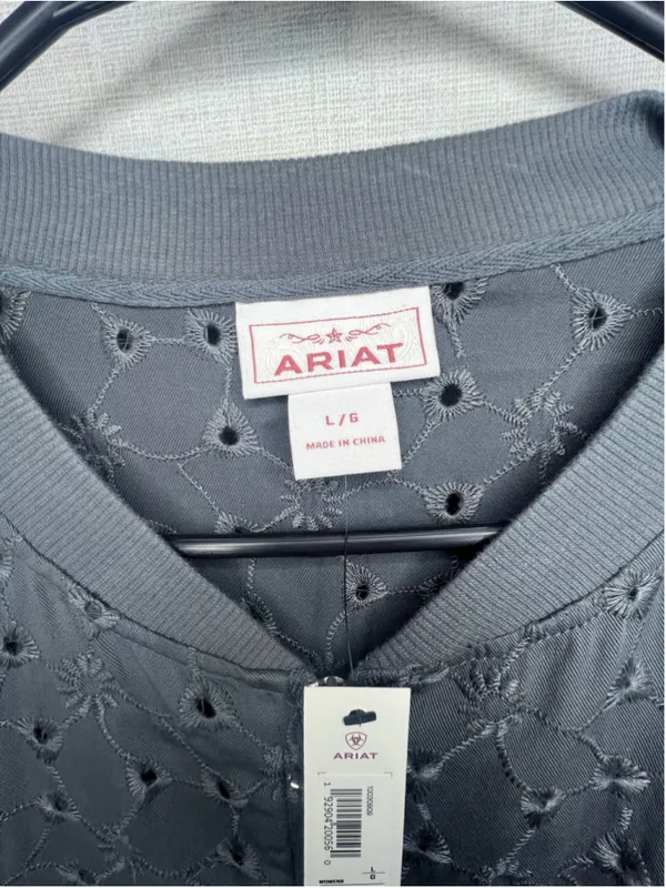 NWT Ariat Grey Eyelet Cut Out Embroidered Zip Up Lightweight Western Bomber Jack - Image 4