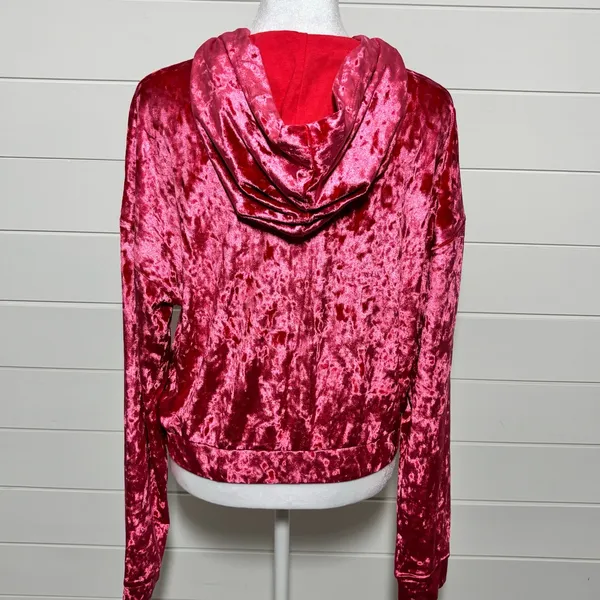 Fabletics Crushed Velour Full Zip Hoodie Jacket Size‎ S Red Strawberry New - Image 8