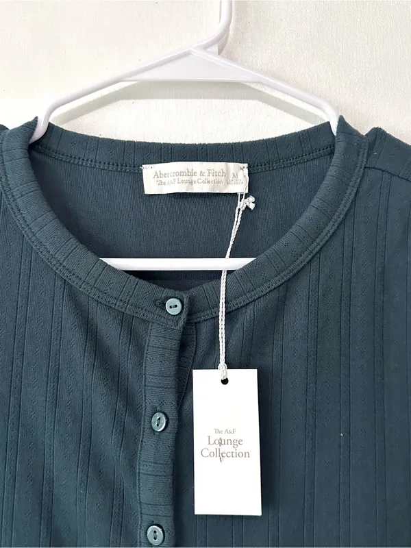 Abercrombie & Fitch Pointelle Pyjama Cardigan Co-ord in Green Medium - Image 5