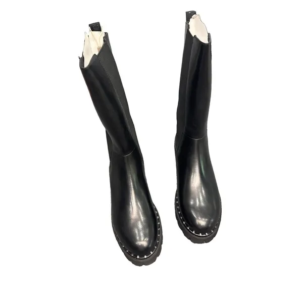 Steve Madden Black Leather Knee Boots Women’s 9 EU 40 Lug Sole Studded BNIB - Image 2