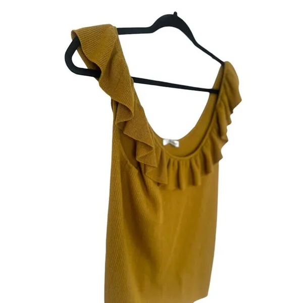 Madewell Womens Wakeford Ruffle‎ Sweater Ribbed Tank Top Mustard Yellow Wool XL - Image 3