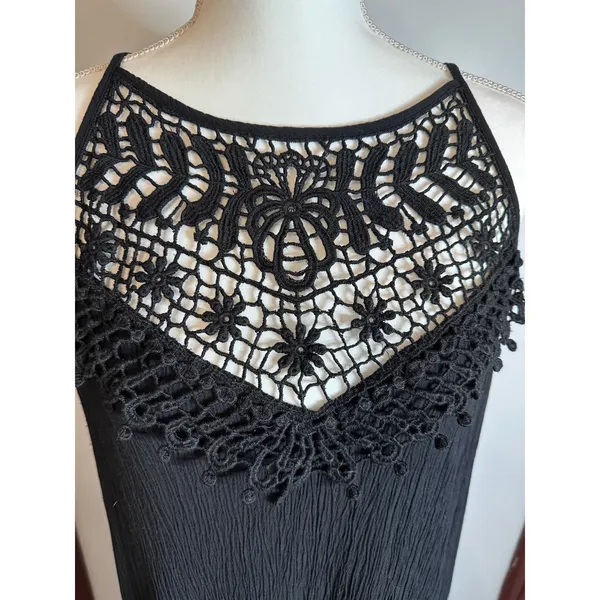 Maurices Womens XL Black Crochet Lace Bib Halter Dress Boho Rayon Gauze Lined - Image 2
