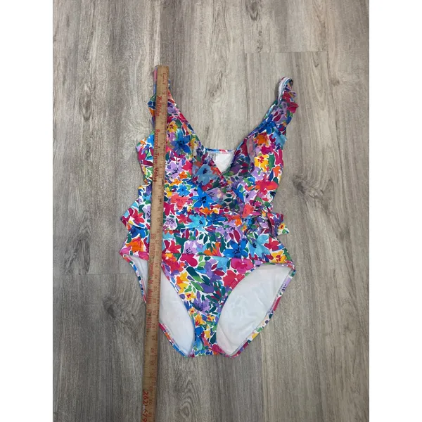 Tommy‎ Bahama Watercolor Floral Wrap One-Piece Swimsuit Ruffle One Size 10 - Image 6