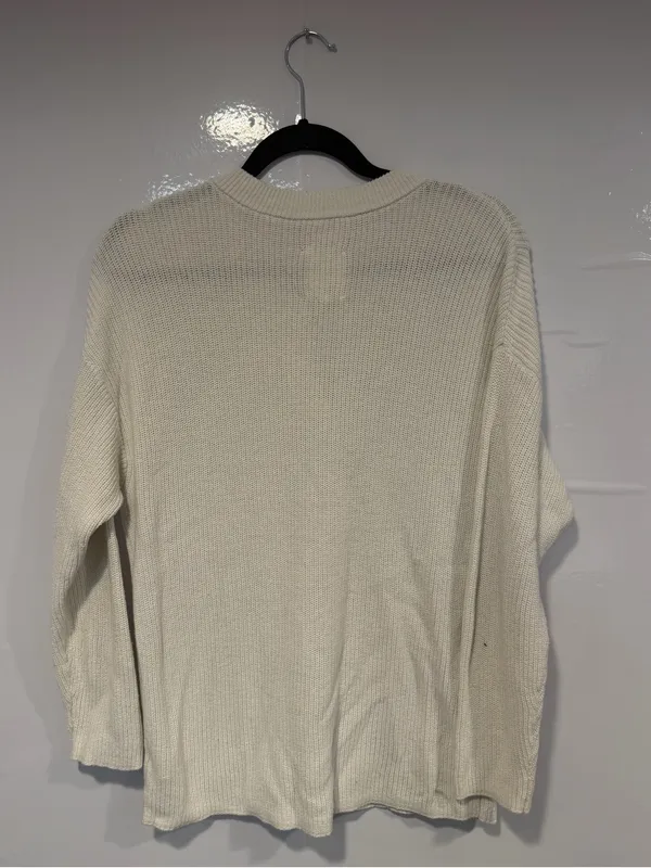 Cream Waffle Knit Aerie‎ Henley Pullover with Button Placket - Image 3