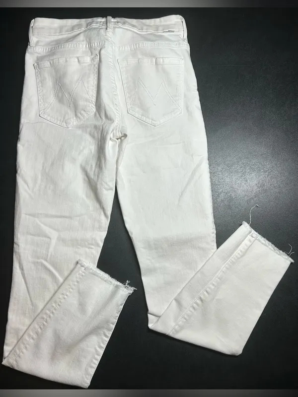 MOTHER Size 26 High Waisted Looker Dagger Ankle Fray Jeans Glass Slipper White - Image 7