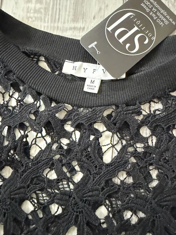 NWT- HYFVE Ramona Black Indiepop Quiet Luxury Crochet Floral Top size medium - Image 8