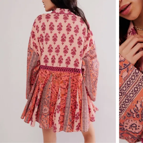 Free People Hazy Baby Mini Dress In Pink Rose Combo Large Nwot - Image 4