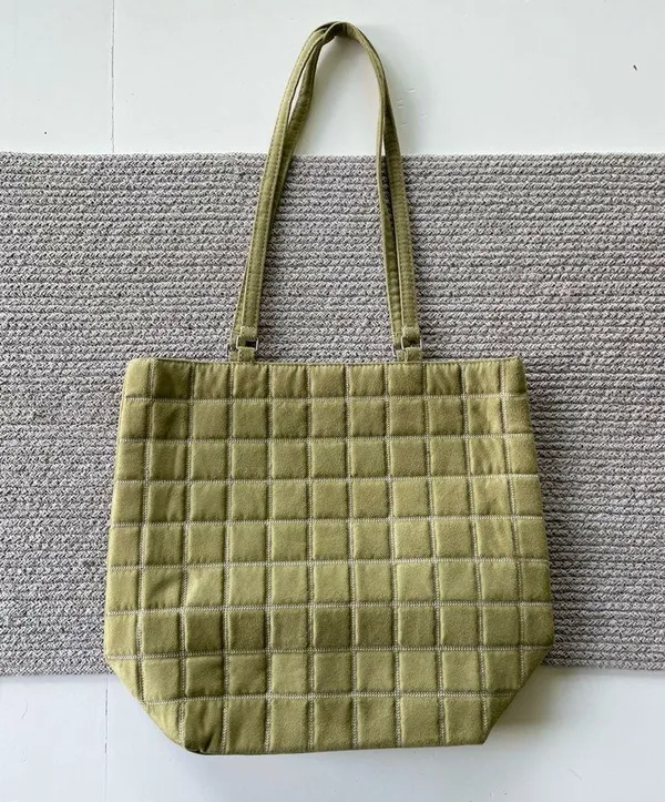 Bath & Body Work Sage Green Quilted Faux Suede Tote Bag Purse - Image 8