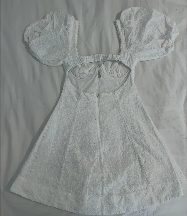 For Love & Lemons White Puff Sleeve Mini Dress - Image 3
