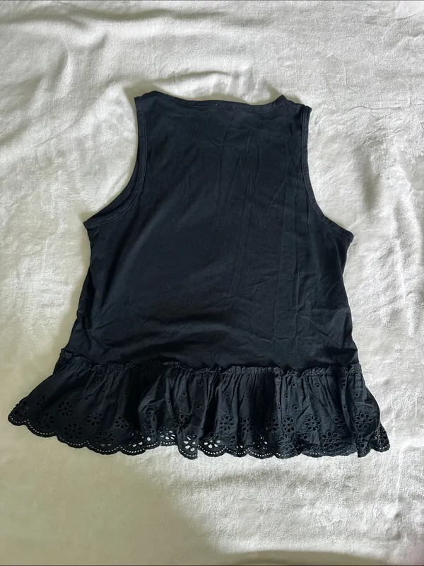 J. Crew Black Eyelet Ruffle Hem Tank - Image 2