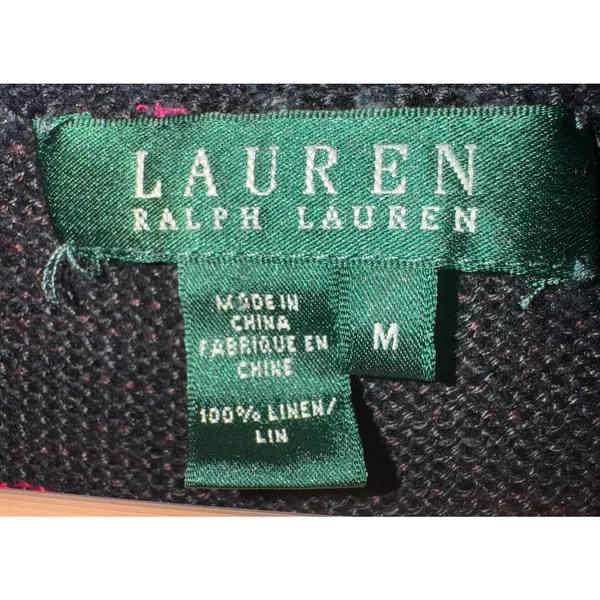 Lauren Ralph Lauren Southwestern Linen‎ Sweater Sz Med Dolman Sleeves Geometric - Image 7