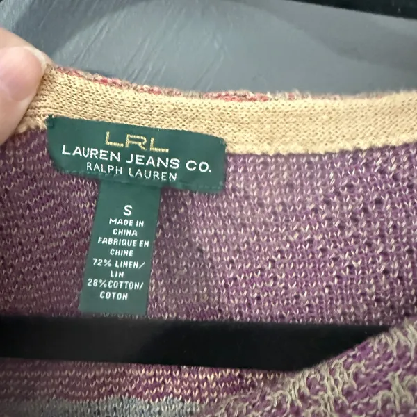 Lauren Ralph Lauren‎ Linen Cotton Geometric Sweater Purple Coral Small Western - Image 3