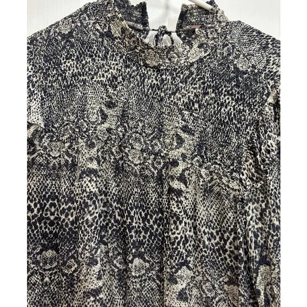 Free People Women S/P Roma Chiffon Snake Ruffle Long Sleeve Blouse Animal Print - Image 2