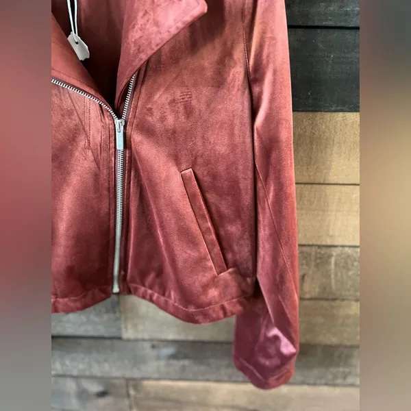 LC Lauren Conrad Velvet Moto Jacket Zip Front in Rose – Size L - Image 7