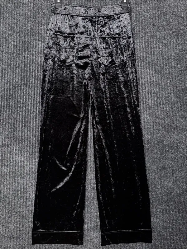 Halara NWT High Waisted Pockets Straight Leg Velvet Casual Pants Black S Retro - Image 3