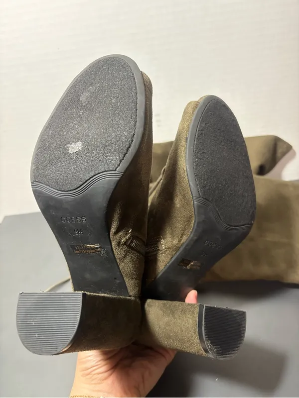 GUESS Over-the-Knee Lace-Up Peep-Toe Boots in Olive Green - Image 5