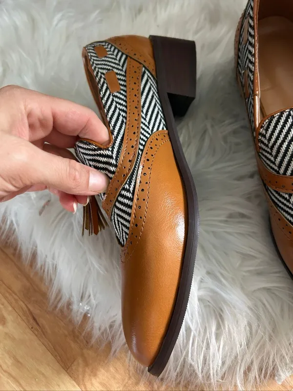 Tassel loafers in synthetic leather with herringbone pattern size 36 or 5.5 - Image 3