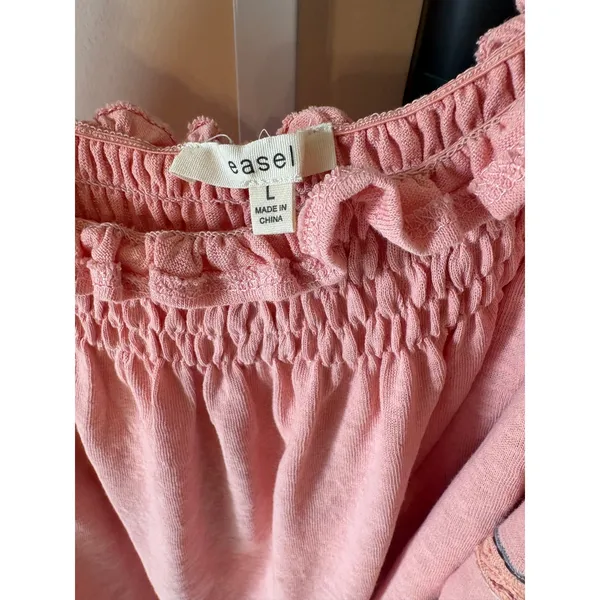 Easel Pink Off The Shoulder Embroidered Floral Boho Peasant Blouse Top Large - Image 3