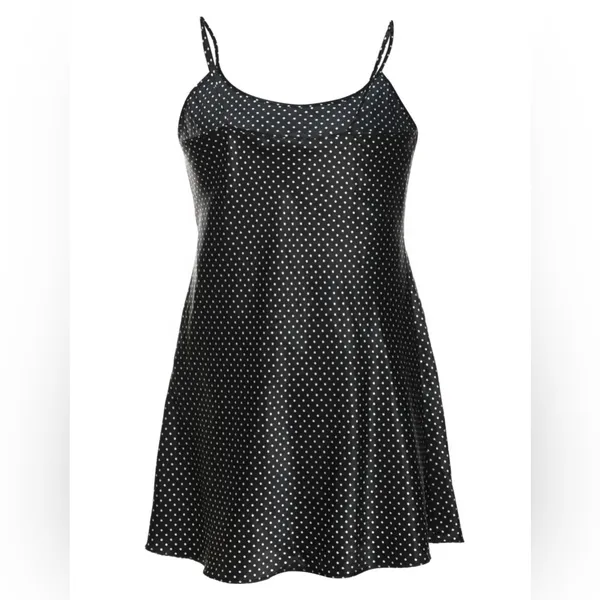 Vintage Y2K Sexy Satin Dotted Black & White Gown Baby Doll Slit Dress L - Image 2