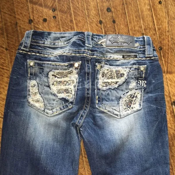 Miss Me 27 shimmery blingy patch western boot cut distressed jeans - Image 3