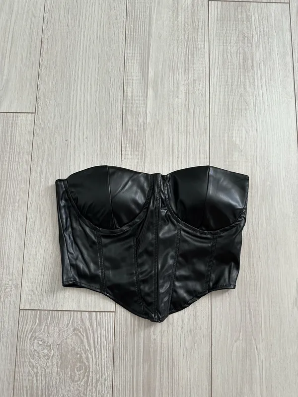 Leather corset top Black - Image 3