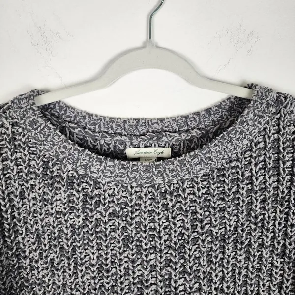 American Eagle Grey Chunky Cable Knit Cropped Sweater - Size S (Oversized Fit) - Image 14