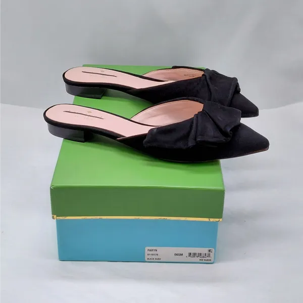 Kate Spade Womens Mules Slip On Flats 6.5M Black Suede Pointed Toe Coquette - Image 15