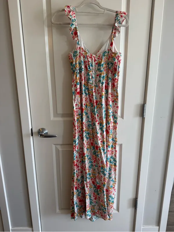 BeBop Floral Maxi Dress in Ivory with Pink & Green Print - Image 5
