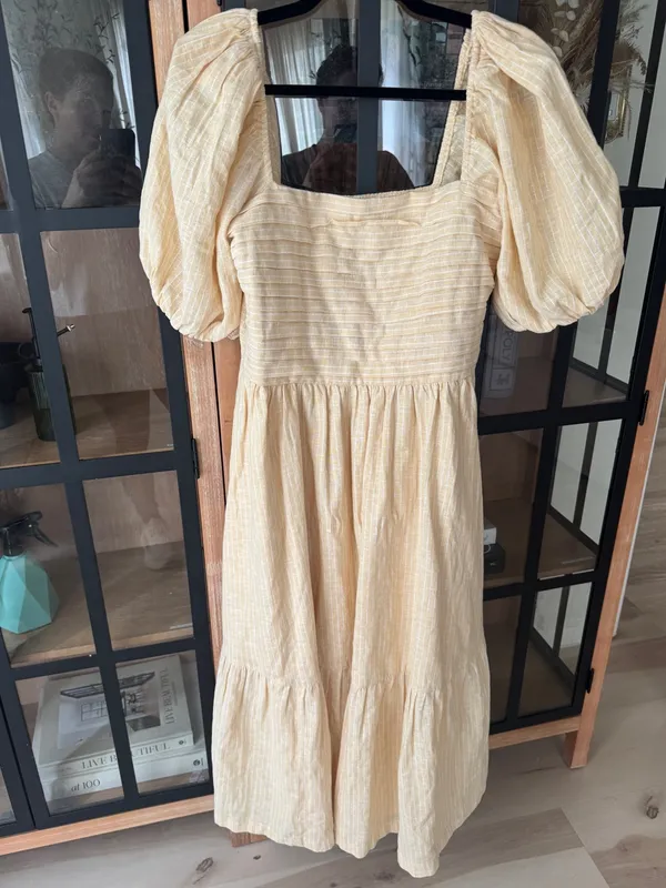 Abercrombie Emerson midi dress linen puff short sleeve butter pockets squareneck - Image 11