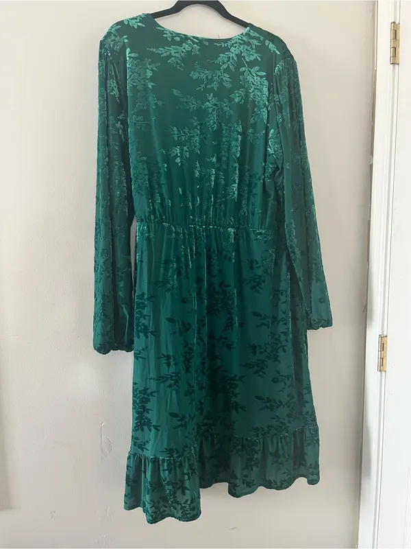 Draper James Green Floral Burnout Velvet Wrap Midi Dress XXL Romantic Holiday - Image 6