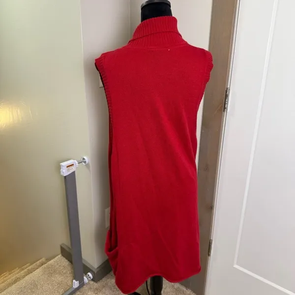 Coldwater Creek Red Sleeveless Long Red Knit Cardigan Cashmere Blend Holiday M - Image 5