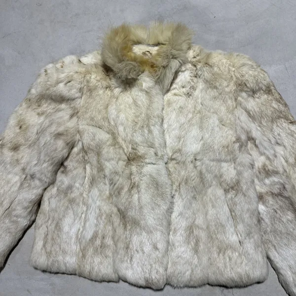 Vintage Natural Rabbit Fur Jacket W/ Fluffy Collar Women's SZ Medium CLASSY - Image 2