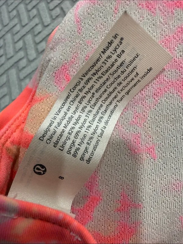 lululemon athletica Pink & Cream Tie-Dye High Neck Sports Energy Bra Size 8 - Image 8