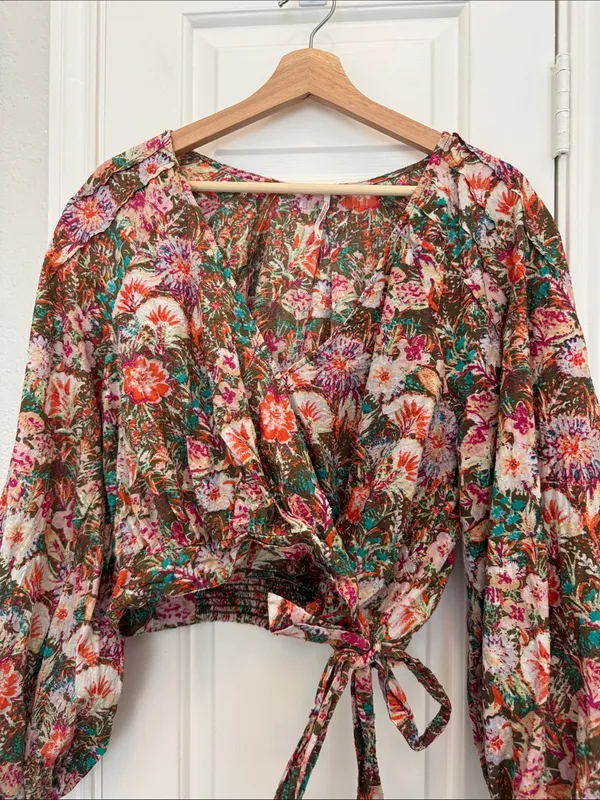 Free People party playlist cotton floral wrap blouse - Image 3