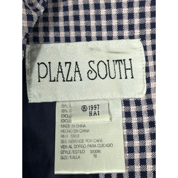 VTG PLAZA SOUTH Women's Gingham Dress Grandma Cottagecore Dress Navy/White SZ 10 - Image 3