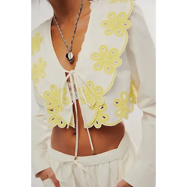 Free People Amina Boho Cropped Blouse Sz M - Image 6